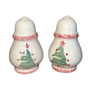 Vintage Hermitage 1996 Christmas Tree Pottery Salt And Pepper Shakers Holiday